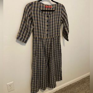Pyne & Smith XS midi dress 3/4 sleeves in Islay check model no. 12 linen